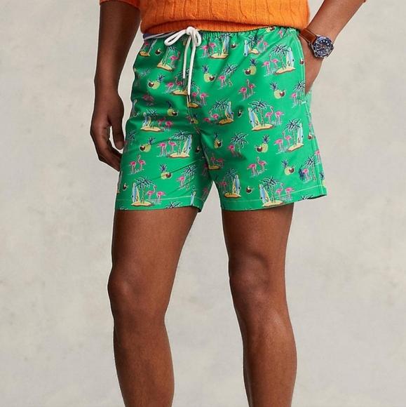 Polo Ralph Lauren Coconut Flamingo Swimming Trunks Pink Green New with Tags - Picture 2 of 7
